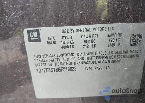 2016 Chevrolet Malibu 1Lt from USA, damaged, VIN 1G1ZE5ST3GF318028